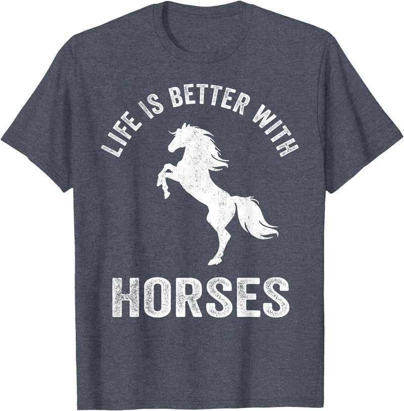 Horse Owner Belief Design Inc. Cute Life Is Better With Horses Horseback Riding Shirt T-Shirt - Heather Blue