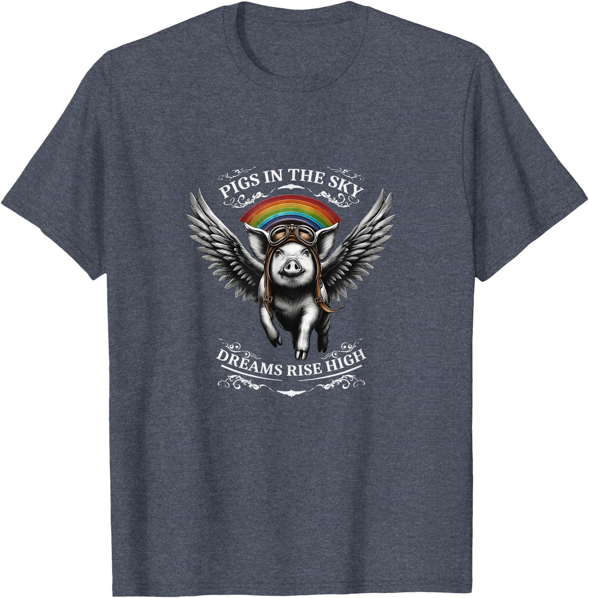 Schwein im Himmel – Träume steigen hoch Flying Pig with Wings in the Sky T-Shirt - Heather Blue