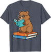 Reading Bear Bookworm Tee Reading Bear Bookworm Cute Bear with Glasses Books T-Shirt - Heather Blue