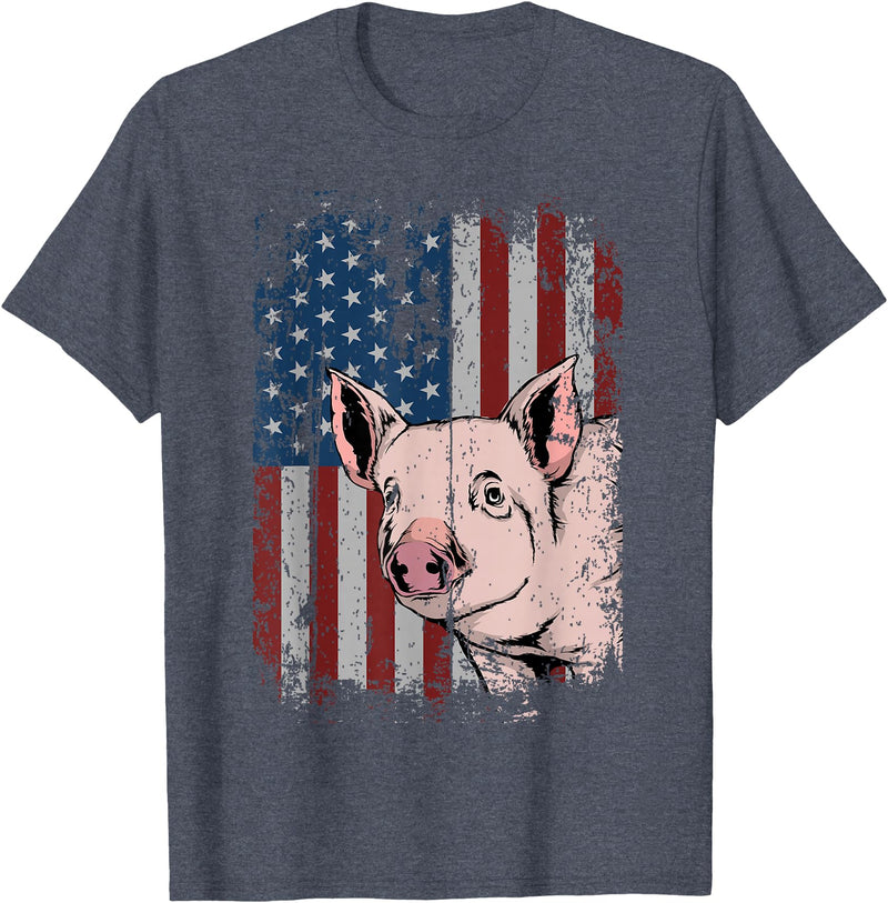 Proud USA Pig Farmer Apparel Gift Idea Pig American USA Flag Patriotic Pig Farm Gift T-Shirt - Heather Blue