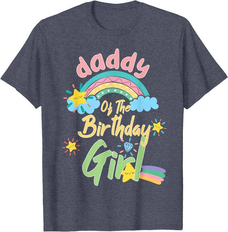 Birthday Girl Rainbow Matching Family Daddy Of The Birthday Girl Llama Matching Family T-Shirt - Heather Blue
