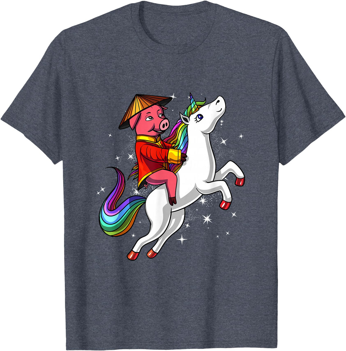 Chinese New Year Shirts 2019 by NS Tees Chinese New Year 2019 Pig Riding Unicorn Gift T Shirt T-Shirt - Heather Blue