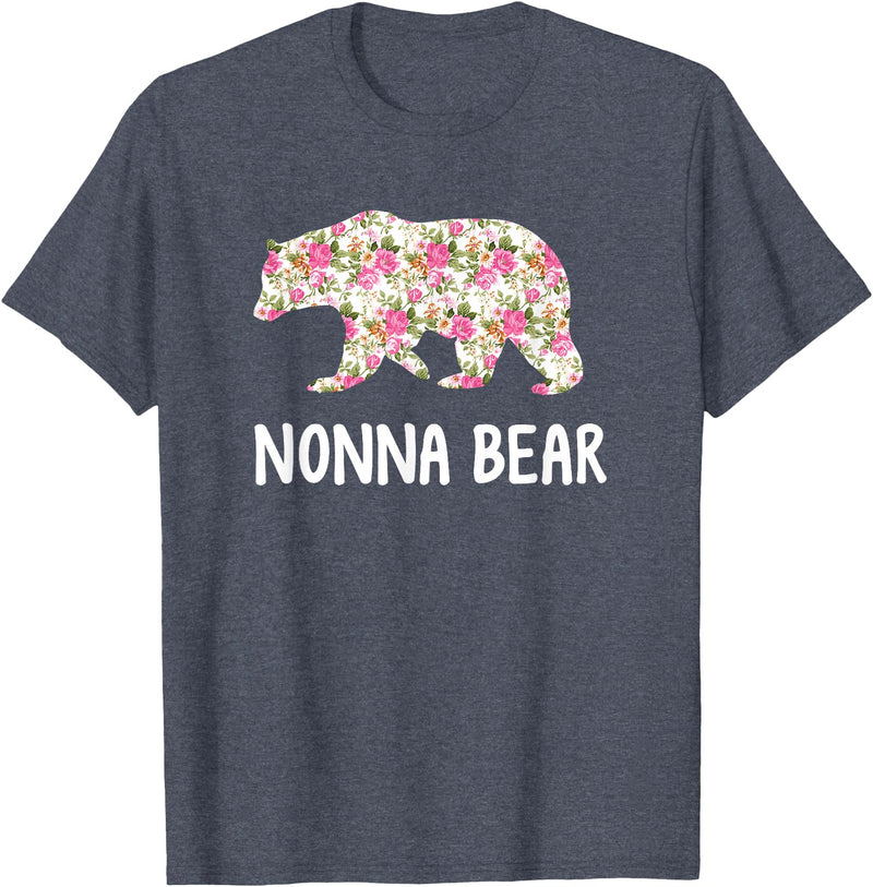 Grandparents Tees By Luna Nonna Bear Floral T-Shirt T-Shirt - Heather Blue