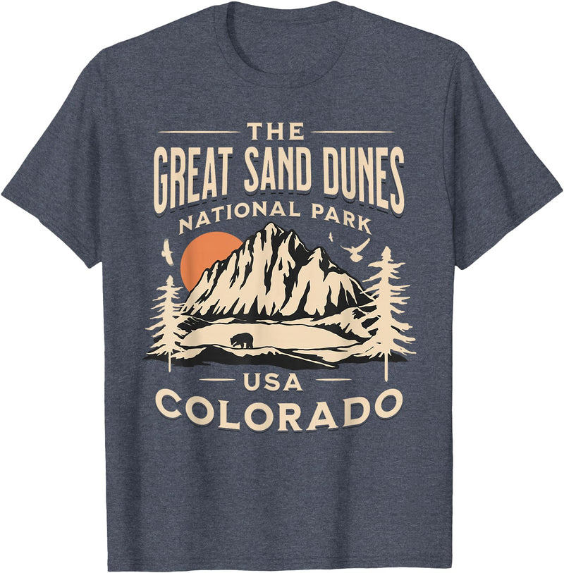 Great Sand Dunes National Park Colorado USA Retro Great Sand Dunes National Park Colorado Hike Outdoors Retro T-Shirt - Heather Blue