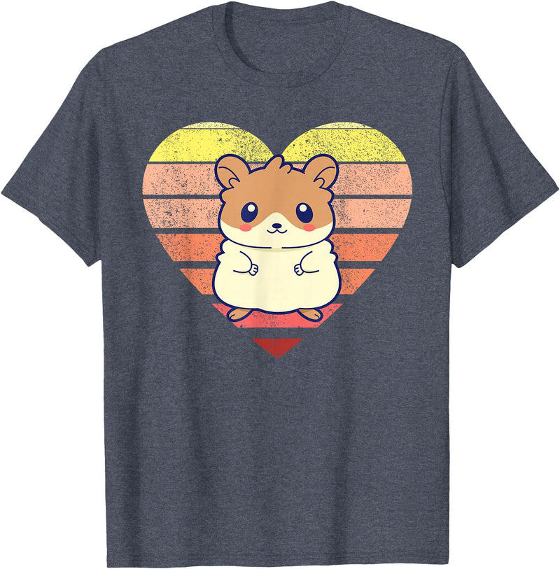 Cute Hamster Design Retro Heart Shape Vintage T-Shirt - Heather Blue