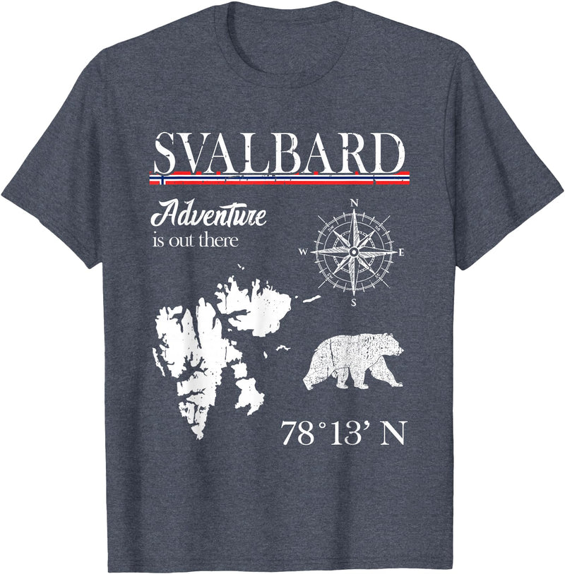 Spitsbergen Norway Scandinavia Travel Nordic Bear Svalbard - Adventure Is Out There - Norway Norwegian Flag T-Shirt - Heather Blue
