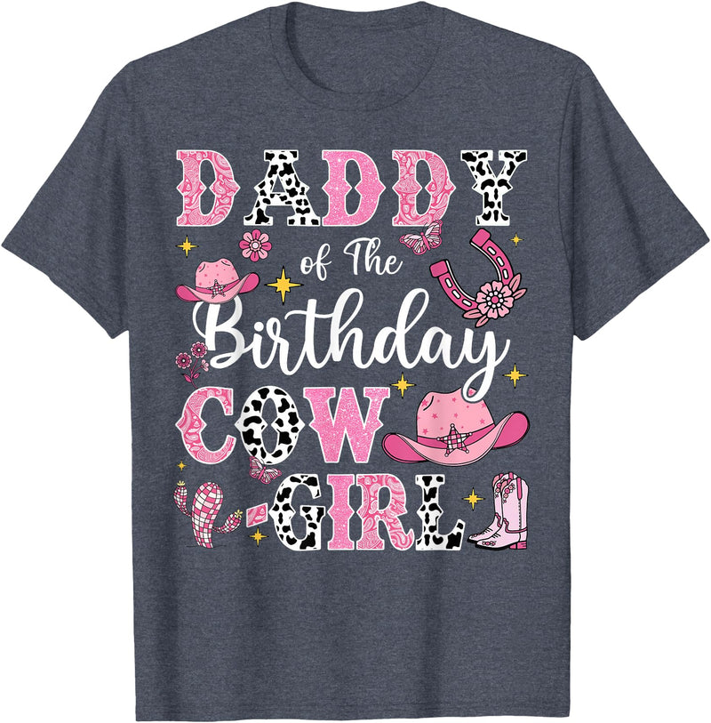 Birthday Girl CowGirl Matching Family Daddy of The Birthday Cow-Girl Rodeo Cow Girl Birthday T-Shirt - Heather Blue