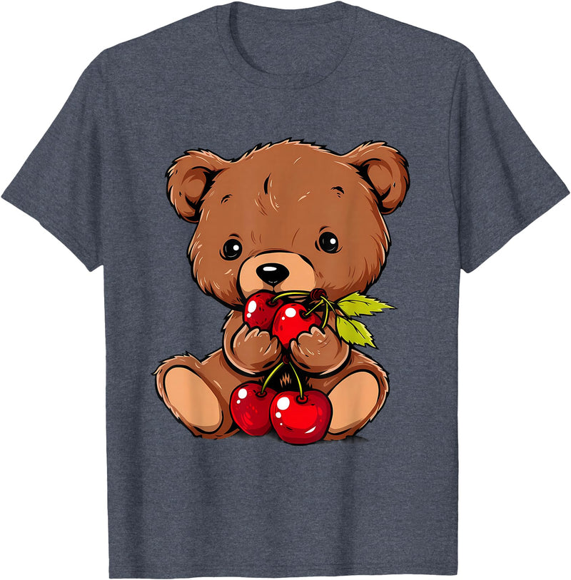 Cute Cherry Animals Cherry Bear Cute Bear Nature Cherry Fruit Artwork Wildlife T-Shirt - Heather Blue