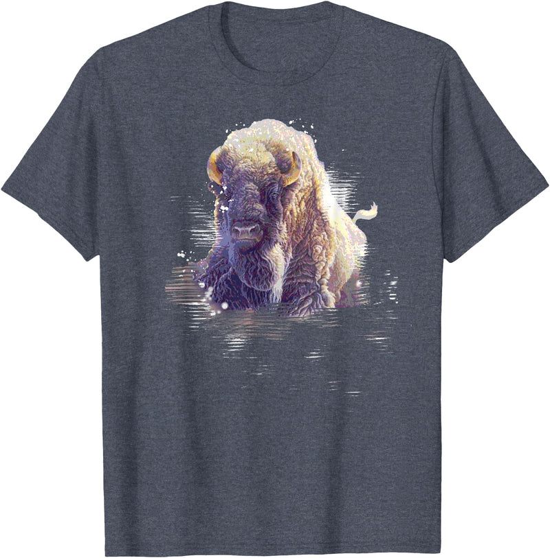Rocky Mountain Wilderness designs Great Native American White Buffalo Sacred Spirit Animal T-Shirt - Heather Blue