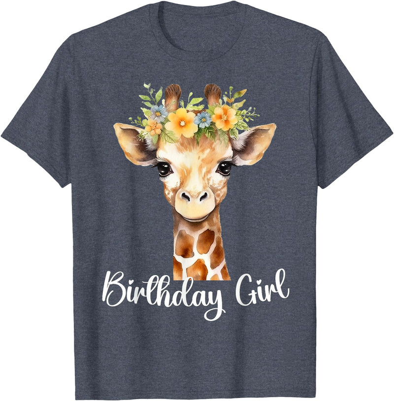 Zoo Animal Matching Birthday Girl Party Outfits Giraffe Birthday Girl Outfit for Wife Zoo Birthday Party T-Shirt - Heather Blue