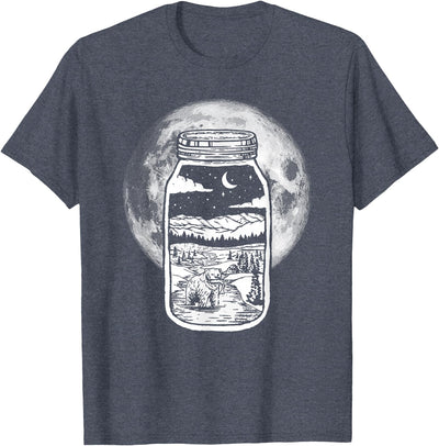 Moonshine Lover Jar Design - Bear, Moon & Mountains T-Shirt