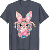 Funny Bunny Face Glasses Rabbit Coquette Bow Easter Trendy T-Shirt in Heather Blue