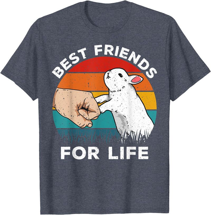 Retro Rabbit Best Friends for Life Funny Bunny Rabbit T-Shirt in Heather Blue