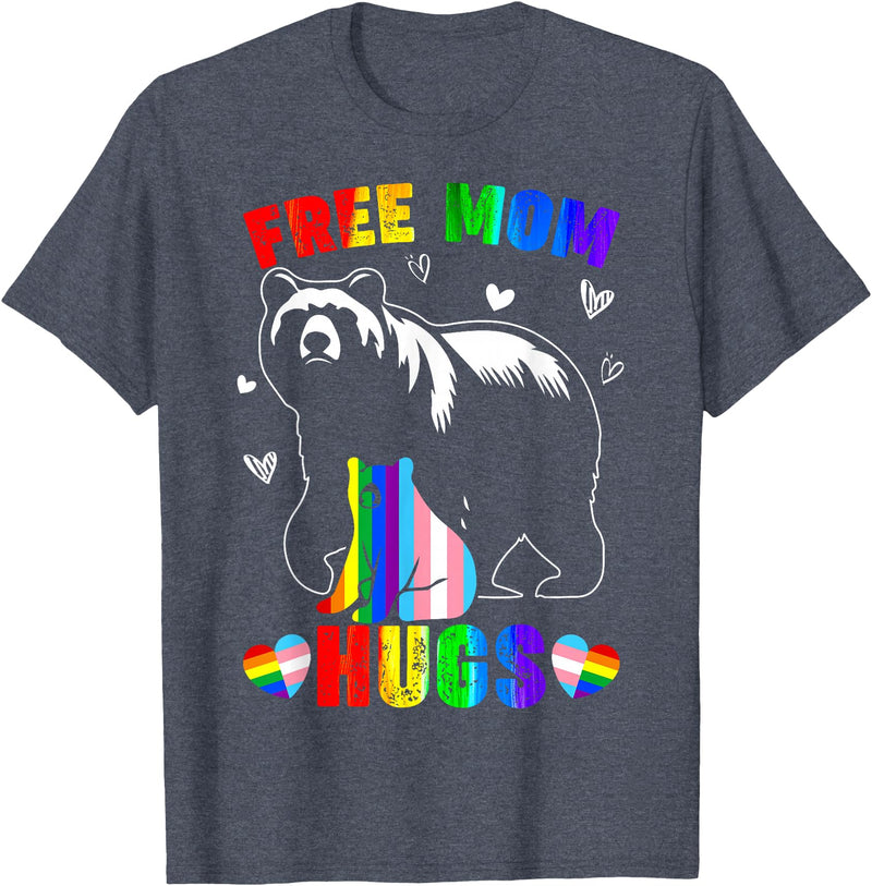 Amb Proud Mom Mommy Mama LGBTQ Mothers Day Women Free Mom Hugs Mama Bear LGBTQ Pride Rainbow Flag Mothers Day T-Shirt - Heather Blue