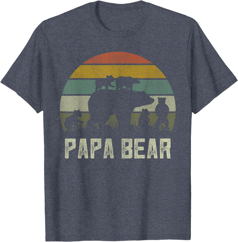 Bear Cubs Family Matching Gifts & Shirts Clothing Funny Papa Bear Shirts, Cub 5 Kids Fathers Day Grandpa T-Shirt - Heather Blue