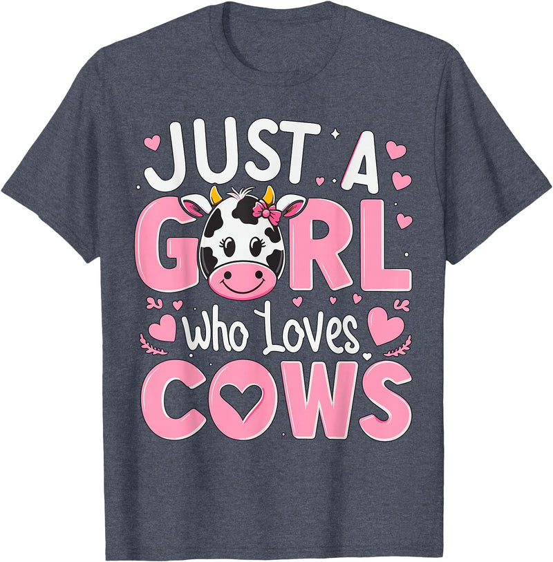 Funny Cow Farm Animal Lover Cow Cute Just a Girl Who Loves Cows T-Shirt - Heather Blue