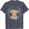 Unique Highland Cow Gifts Girls Cute Baby Highland Cow Design Purple Flowers Farm Toddler T-Shirt - Heather Blue