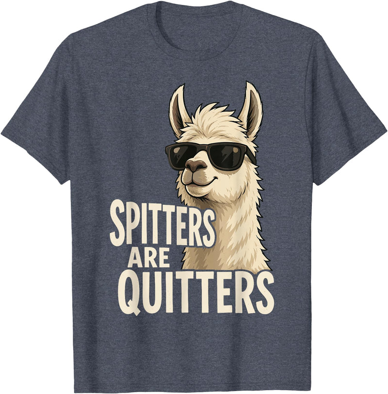 Inappropriate Funny Meme Tee Funny Llama Spitters are Quitters Adult Humor T-Shirt - Heather Blue