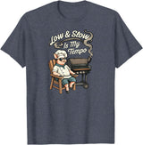 Pitmaster Pig Apparel Low & Slow Is My Tempo Pig BBQ Smoker T-Shirt - Heather Blue
