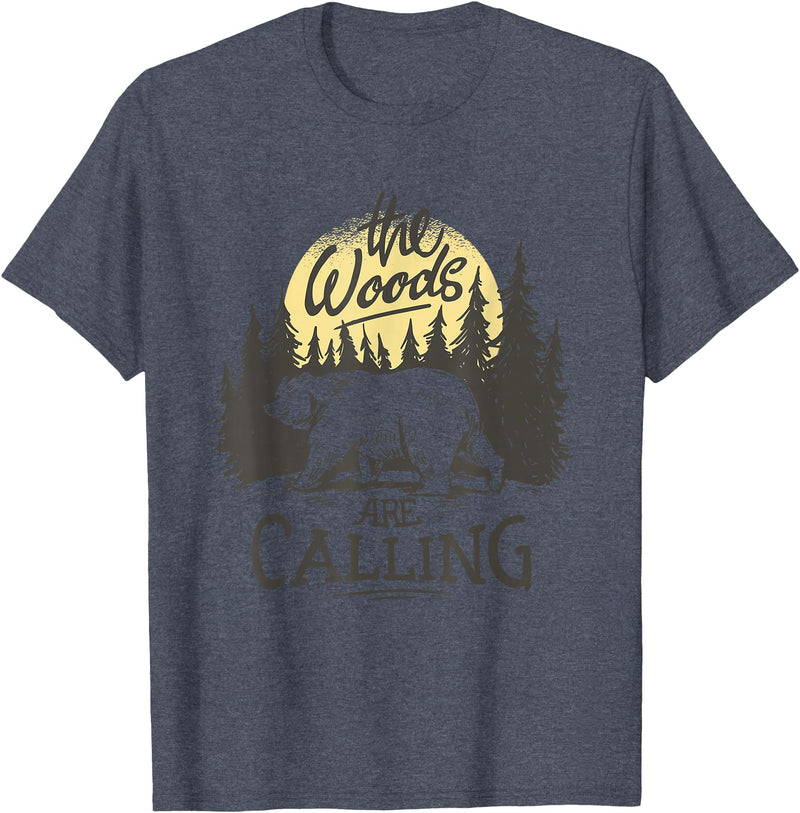 Funny Bear Themed Apparel & Accessories The Woods are Calling Cool Nature Bear Graphic T-Shirt - Heather Blue