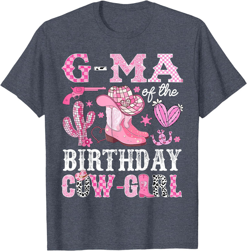 Pink Western Cowgirl Bday Party Family Matching G-Ma Of The Birthday Cow-Girl Rodeo Cowgirl Bday T-Shirt - Heather Blue