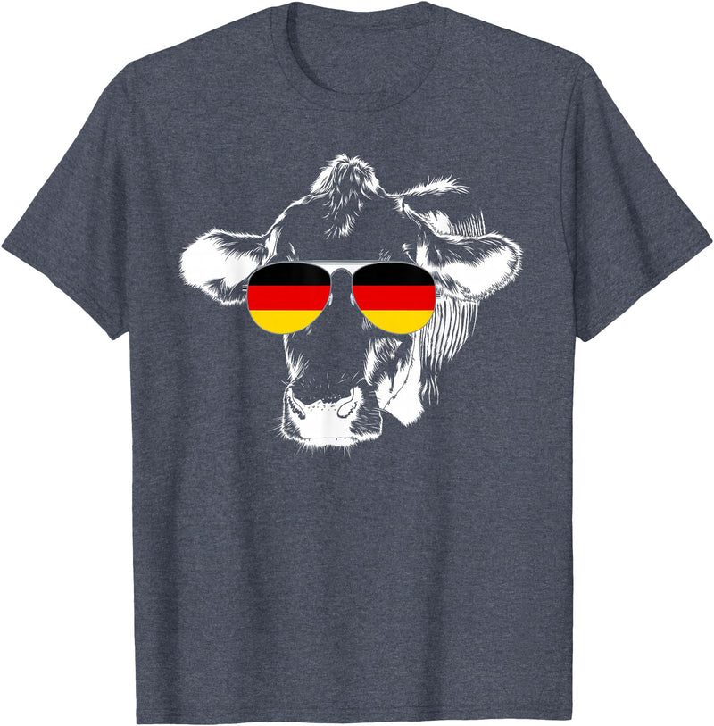Oktoberfest German Flag Cow Sunglasses Germany Funny Cute T-Shirt - Heather Blue