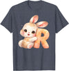 Letter R Rabbit Watercolor Cute Baby Animal Alphabet Initial T-Shirt in Heather Blue