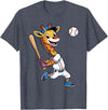 Giraffe Baseball Lover Giraffe Playing Baseball Boys Girls Kids Giraffe Animal T-Shirt - Heather Blue