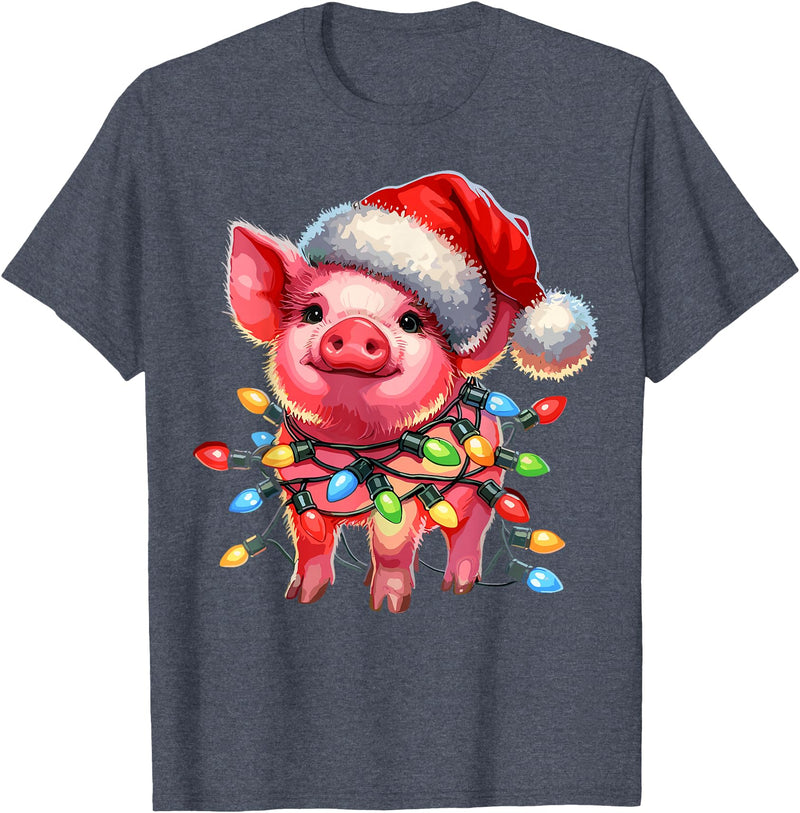 Christmas Pig Lover Christmas Light Pig Lover T-Shirt - Heather Blue