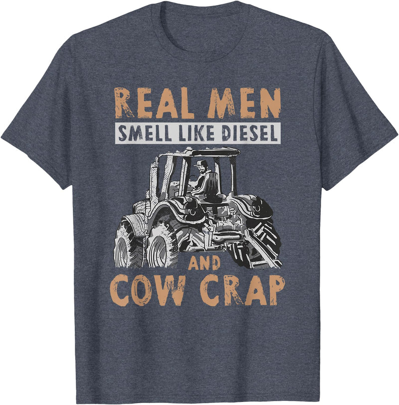 Farmer Apparel Real Men Smell Like Diesel And Cow Crap T-Shirt - Heather Blue