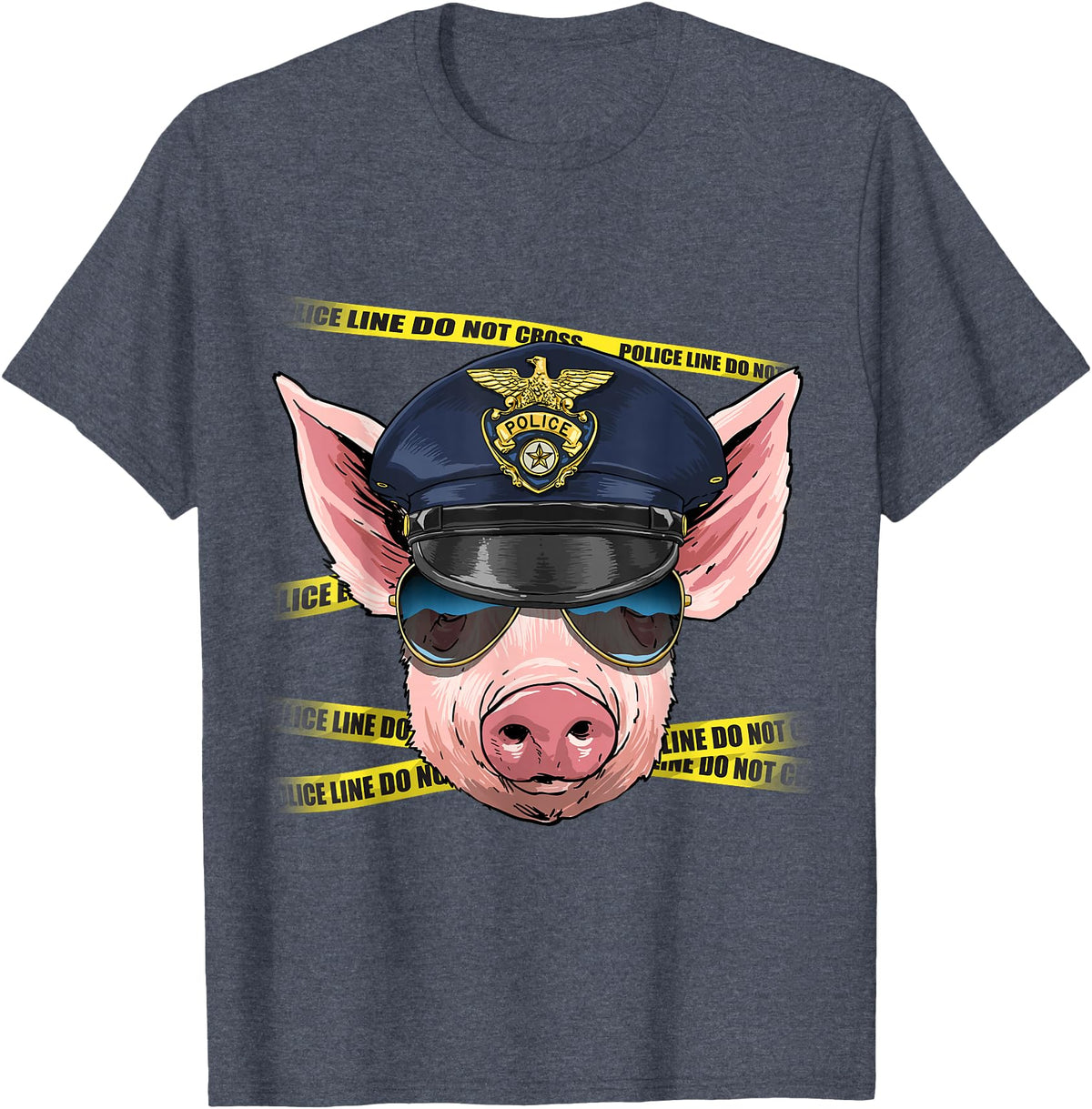 Wowsome! Pig Police Farmer Pig Farm Animal Lover T-Shirt - Heather Blue