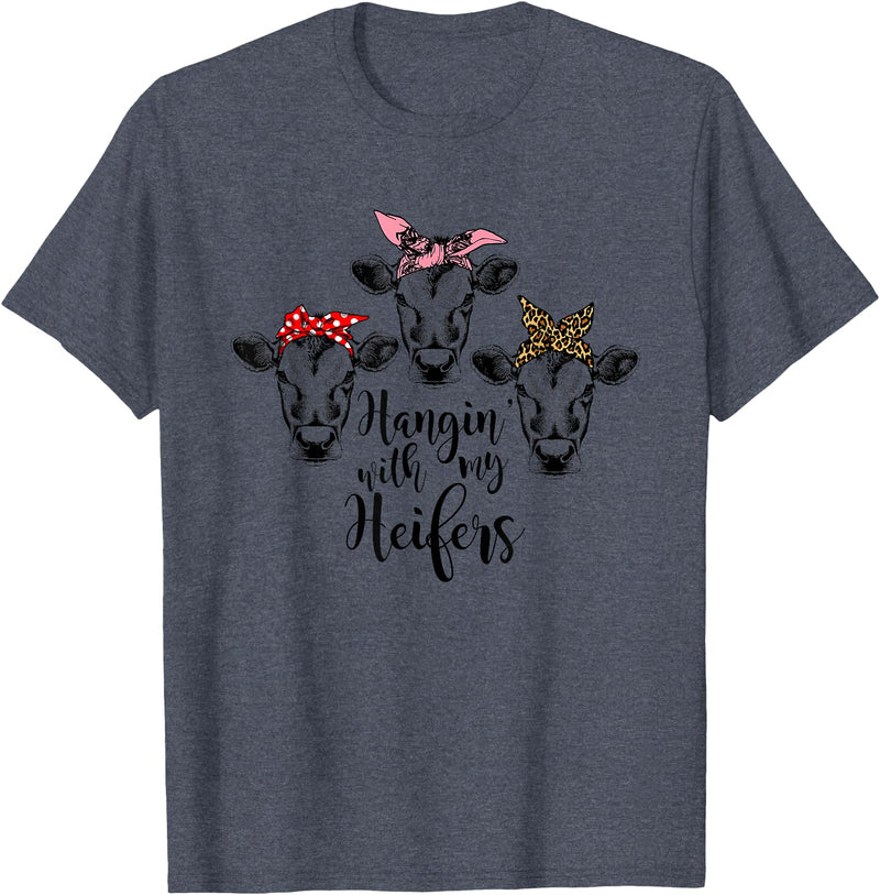 funny heifer tshirt Cute Women's Hanging With My Heifers Bandana T-Shirt T-Shirt - Heather Blue