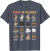 Rabbits of the World Species Educational Chart Bunny Types T-Shirt in Heather Blue