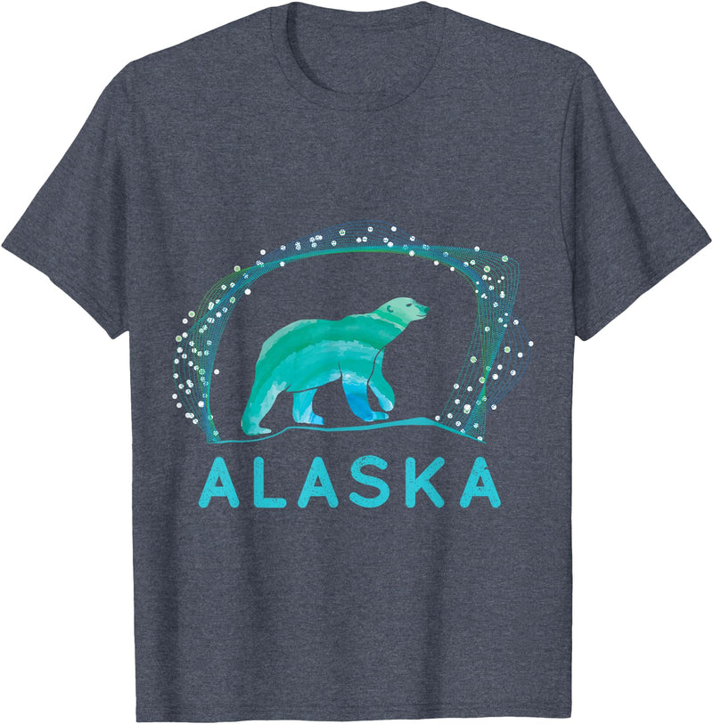 Funny Polar Bear Alaska Day Northern Light Gift Alaska Polar Bear with Polar Lights and Stars T-Shirt - Heather Blue