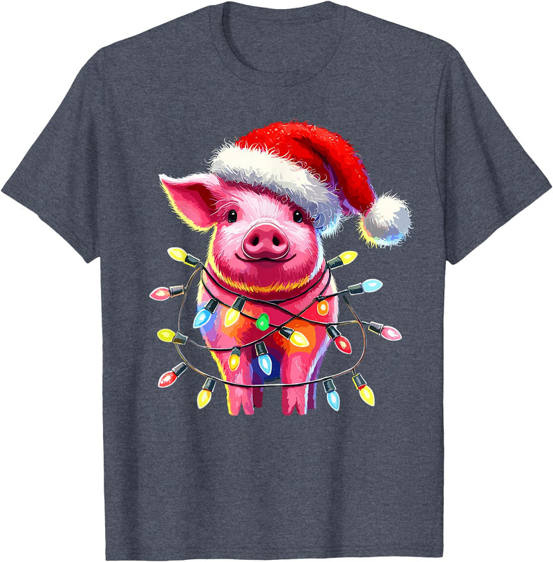 Christmas Pig Lover Pig Christmas Light Pig Lover T-Shirt - Heather Blue