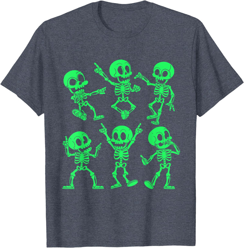 Dancing Skeletons by AlphaONE Dancing Skeletons Dance Challenge Girl Boys Kids Halloween T-Shirt - Heather Blue