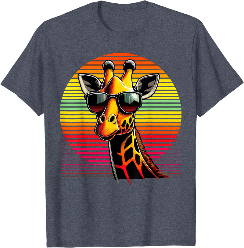 Funny Giraffe lover Giraffe Animal Vintage Sunglasses Giraffe T-Shirt - Heather Blue