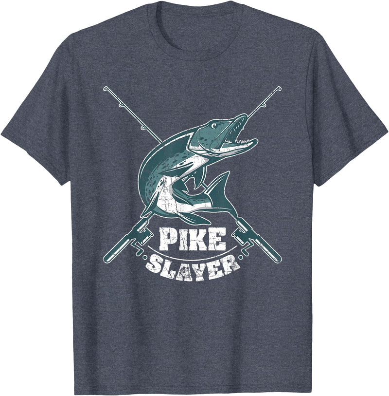 Fishing IM Co Pike Slayer Fishing Fisherman Northern Pike T-Shirt - Heather Blue