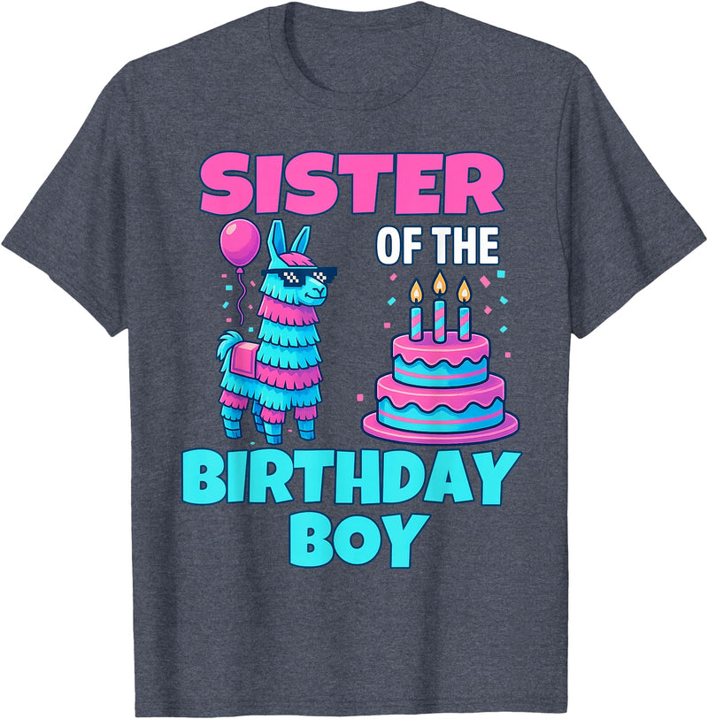 gaming gamer Birthday Llama Pinata Family Apparel Sister Birthday Boy Llama Pinata Party family mathing women T-Shirt - Heather Blue