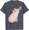 Watercolor Pink Pig With Floral And Butterfly Farm Design T-Shirt - Heather Blue