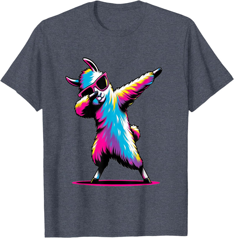 Dustwear Design - Dabbing and Dab Dabbing Llama with sunglasses Dancing Dab Llama motif T-Shirt - Heather Blue
