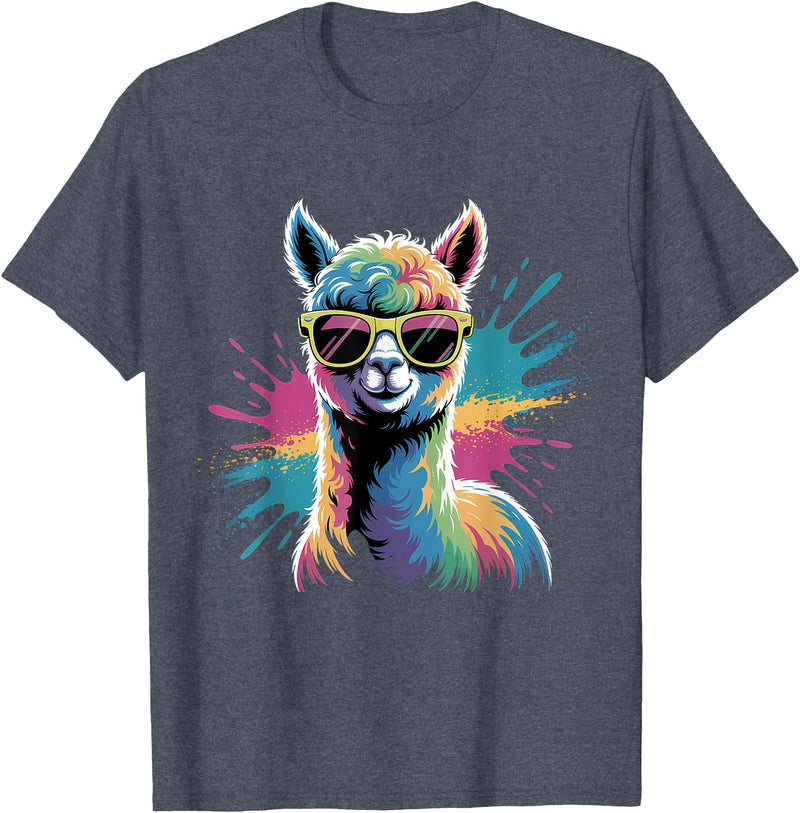 Funny Llama Lover Graphics Funny Llama Alpaca with Sunglasses Animal Graphic T-Shirt - Heather Blue