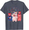 Ohia Three Patriotic Pigs USA Independence Day Tee Funny Red White Blue Pig American Flag Farmer 4th Of July T-Shirt - Heather Blue