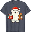 Cute Polar Bear Beanie Christmas Kawaii Japanese Polar Bear Santa Hat Christmas Holiday Xmas Coffee Cookies T-Shirt - Heather Blue