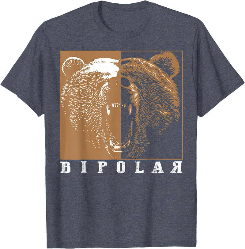 Cool I Love Polar Bears With Bipolar Designs Bipolar Cute Mental Disorder Polar Bear Gift T-Shirt - Heather Blue