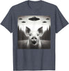 Funny Pig Selfie With UFOs Funny Pig Selfie UFO Alien Humor Vintage Print Art Design T-Shirt - Heather Blue