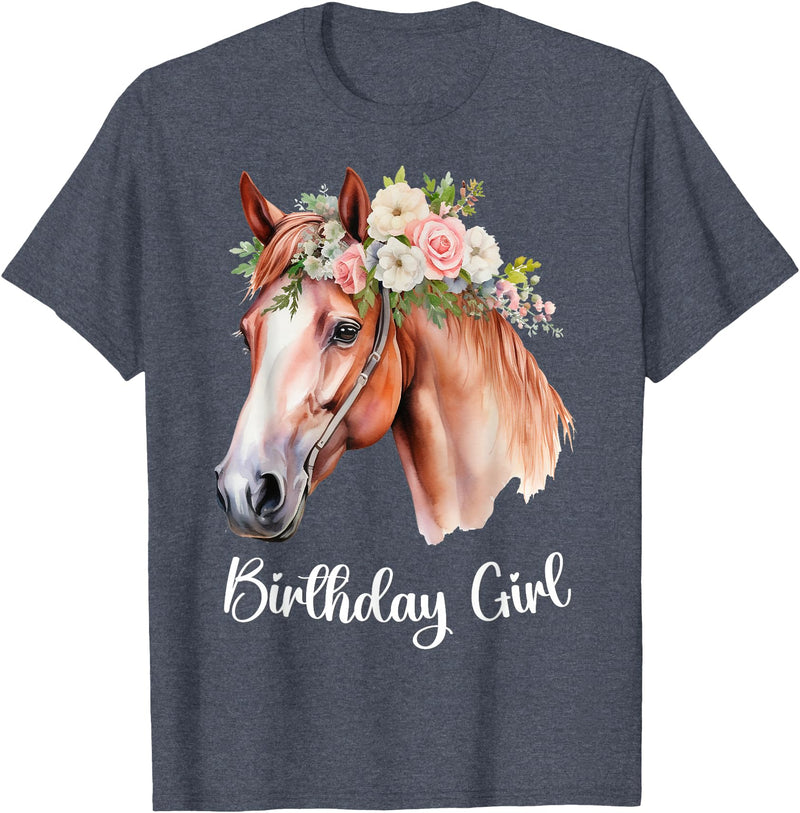Birthday Party Horse Theme Girls Women Daughters Horse Birthday Girl Party Outfit Pony Daughter Granddaughter T-Shirt - Heather Blue