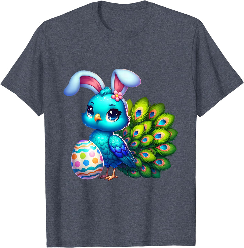 Funny Easter Peacock Lover Egg Eggs Bunny Rabbit Men Women T-Shirt in Heather Blue