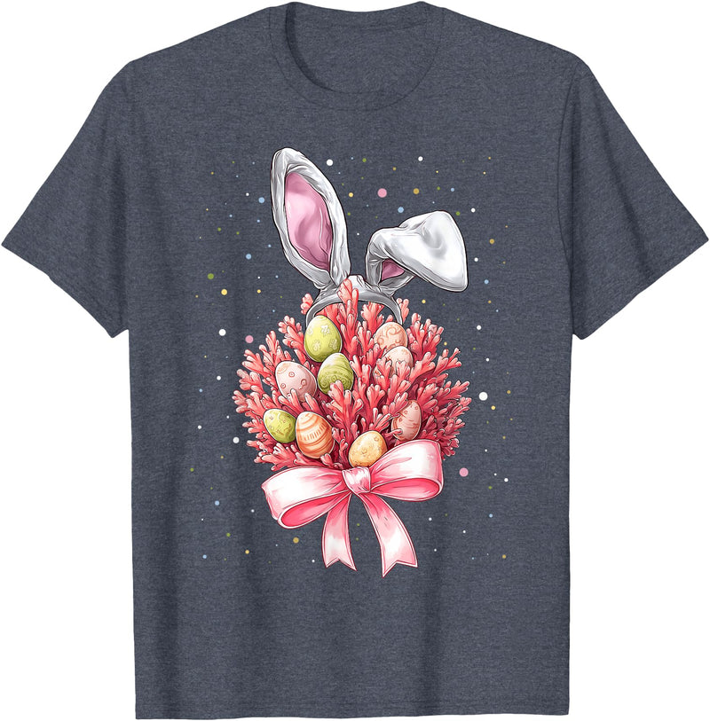 Coral Reef Sea Ocean Easter Rabbit Eggs Bunny Ears T-Shirt in Heather Blue