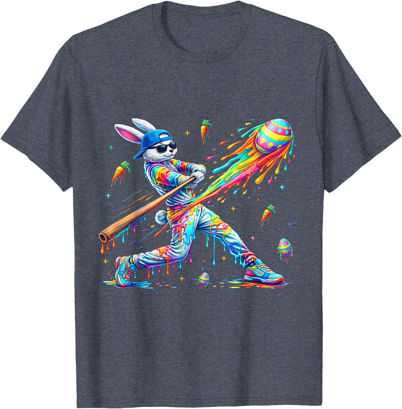 Funny Dripping Drip Rabbit Bunny Baseball Easter Men Boy Kid T-Shirt (Black) in Heather Blue